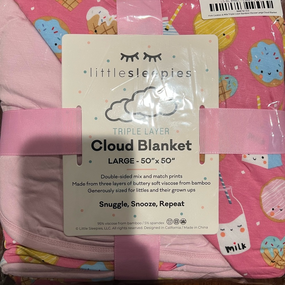 Little sleepies pink milk & cookies blanket